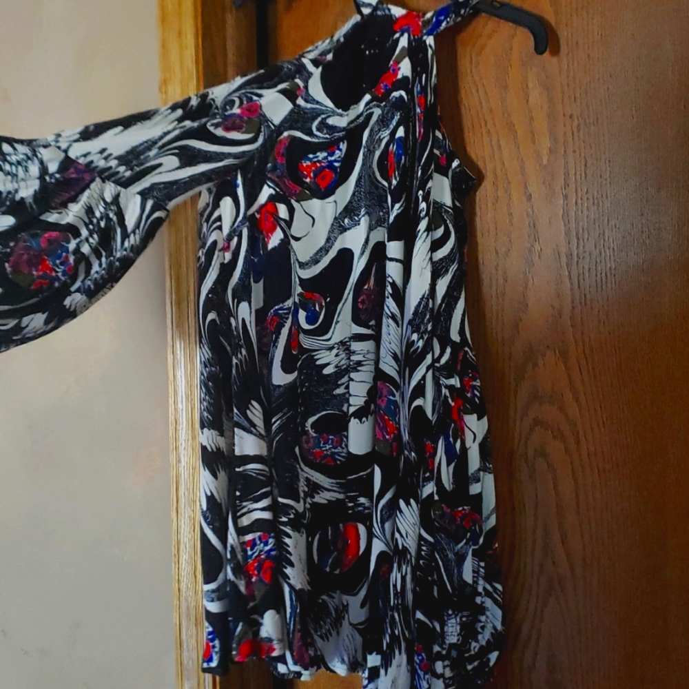 Free People black print cold shoulder dress